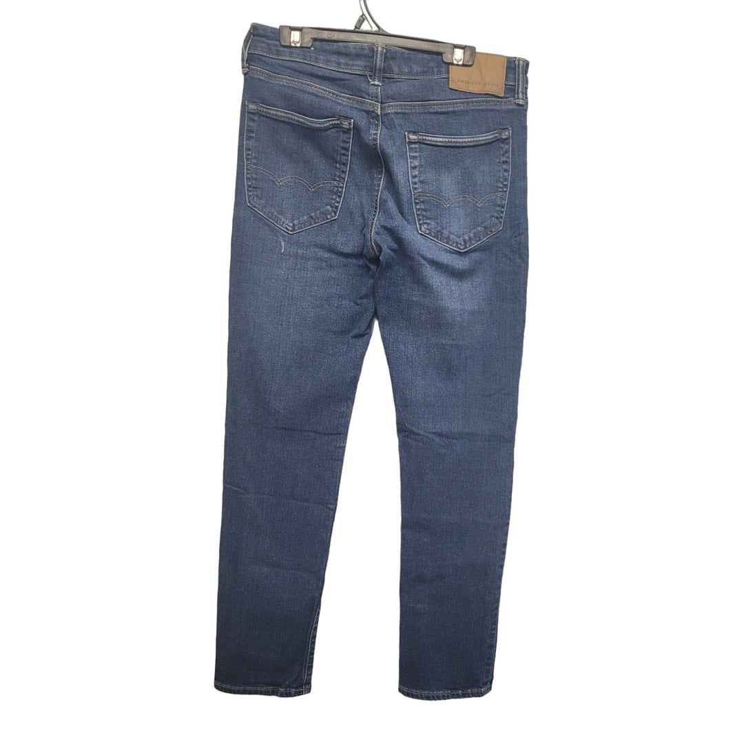 American Eagle Mens 30X32 PolyCotton Factory Whiskered Slim Straight Demin Jeans