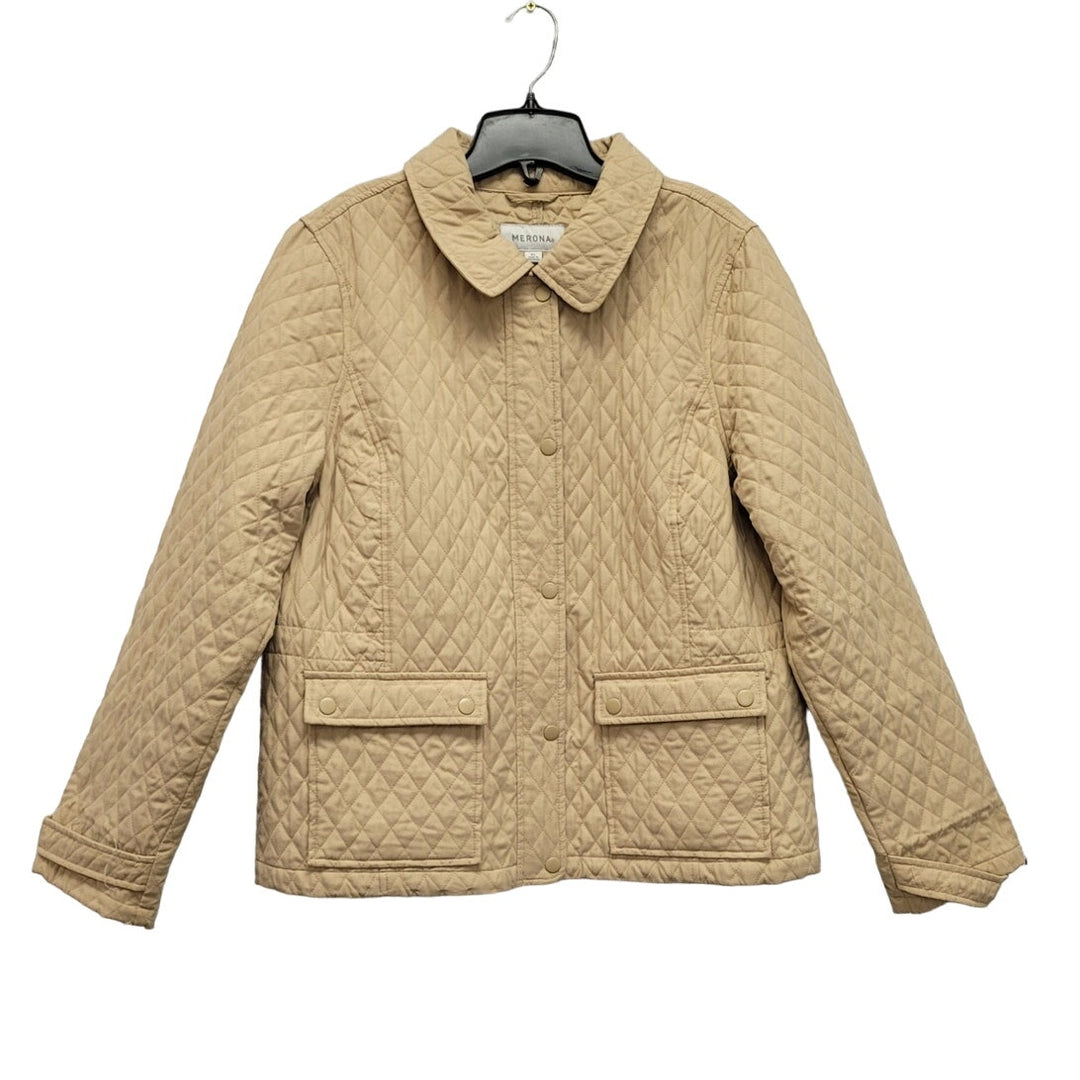 Merona Womens XL 100% Polyester Long Sleeve Quilted Full Zip Snap Up Jacket