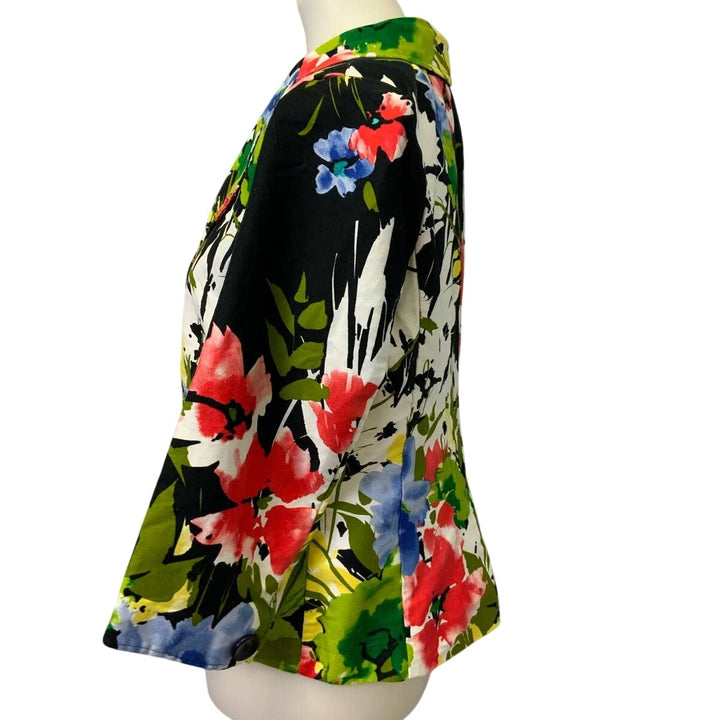 Elementz Medium Long Sleeve Cotton Blend Colorful Floral on Black Blazer Jacket