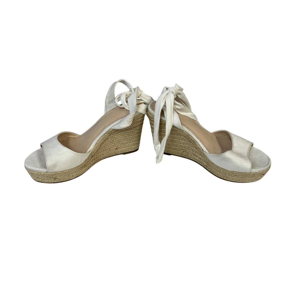 Fashare Womens Size 9 White Faux Suede 4" Wedge Heel Espadrille Ankle Wrap Shoes