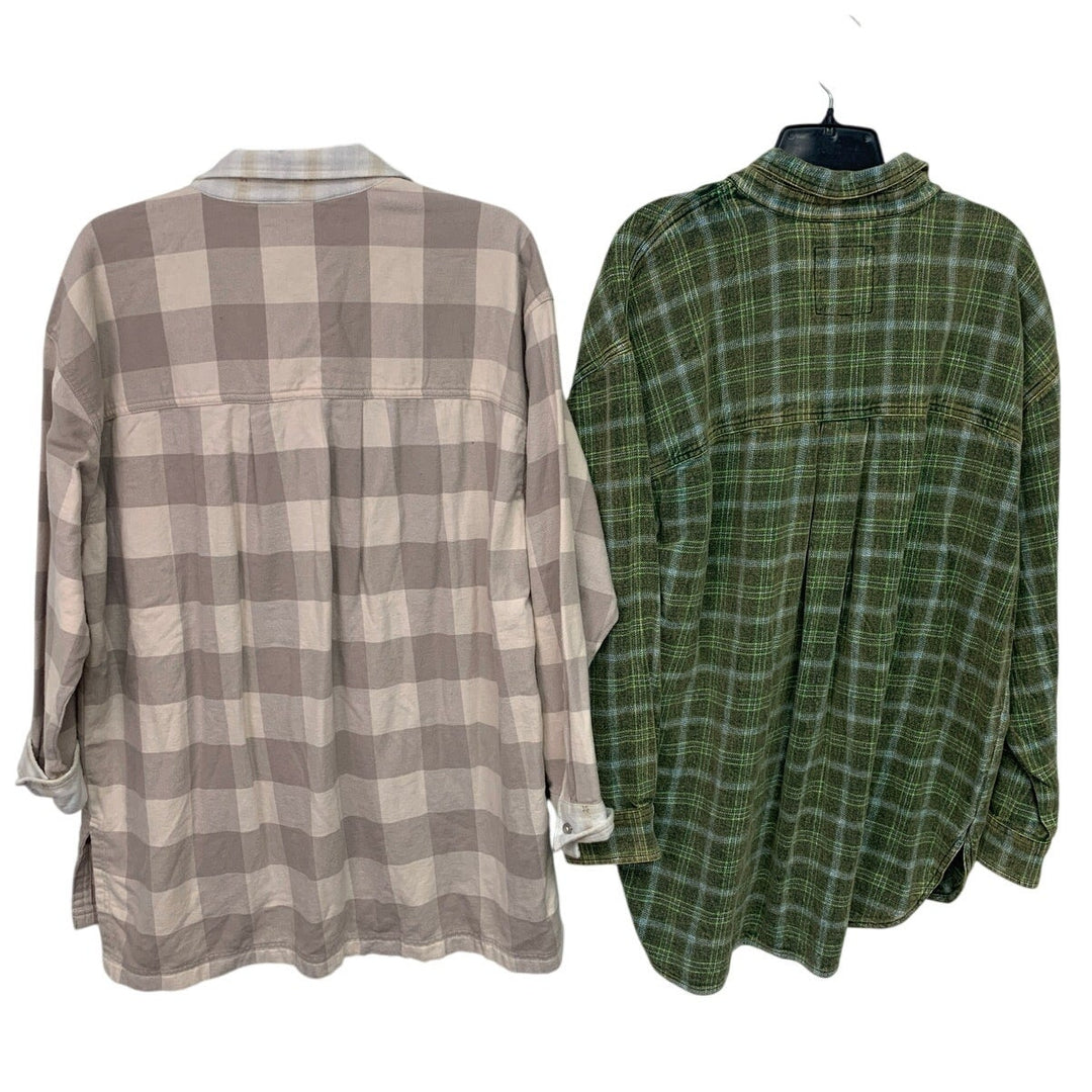 2 New Aerie Womens Small Flannel Plaid Long Sleeve Button Up Collared Shirts
