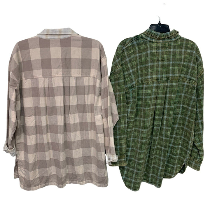 2 New Aerie Womens Small Flannel Plaid Long Sleeve Button Up Collared Shirts