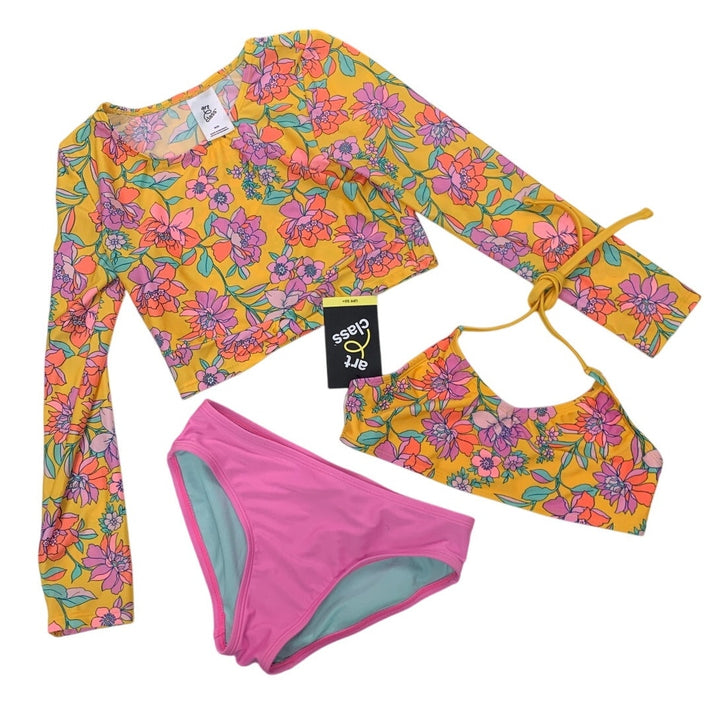 New Art Class Cat &amp; Jack Girls Medium (8) Long Sleeve Floral Swim Top Bikini Set