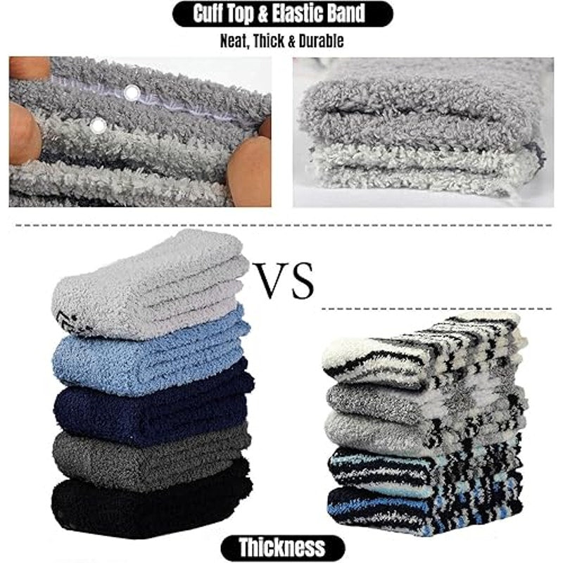 New 5 Pairs Mens Blue Gray Black Warm Thick Fuzzy Non Slip Socks with Grips