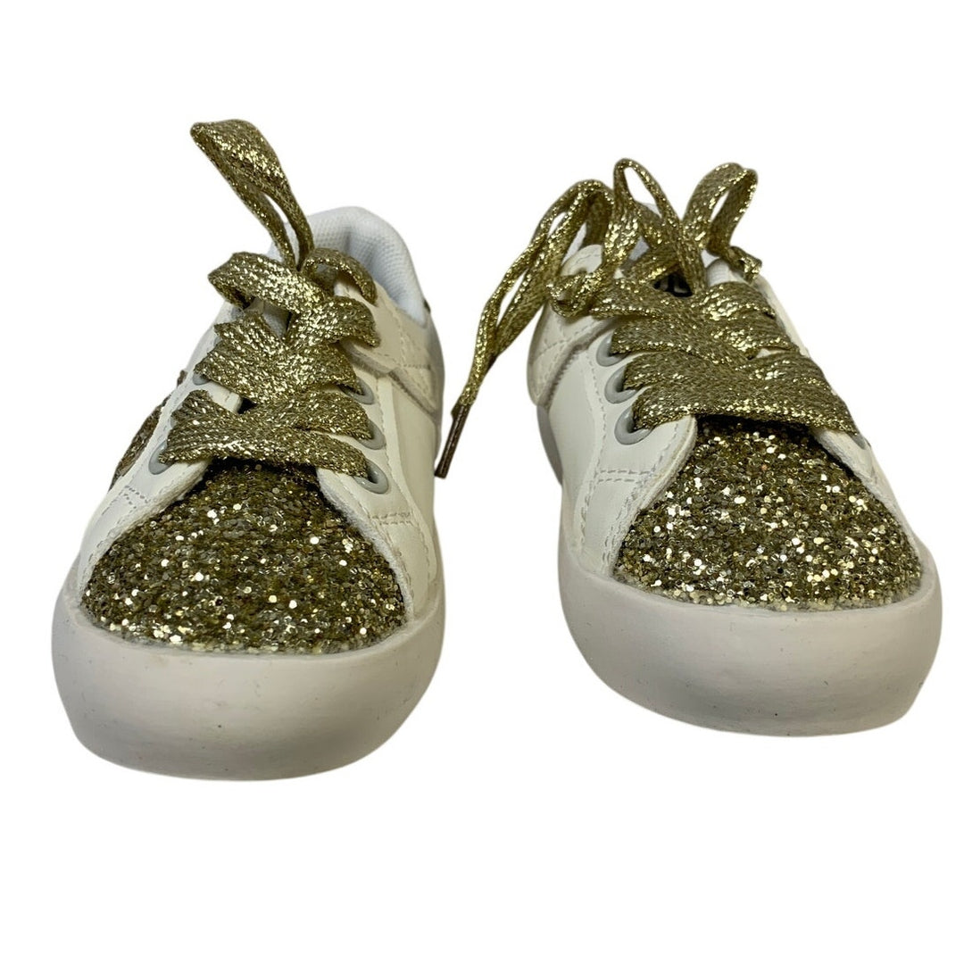 Qimaoo Toddler Girls Size 9.5 Gold Glitter Sneakers Lace Up Round Toe Shoes