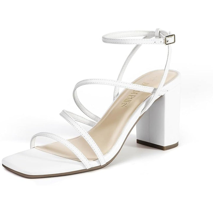 Dream Pairs Womens 6.5 White 3.5" Block Heel Open Square Toe Ankle Strap Shoes