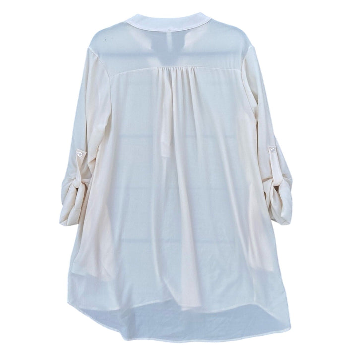 New Mitto Shop Medium Bubble Crepe Button Down Tab Sleeve Pocket Tunic Blouse