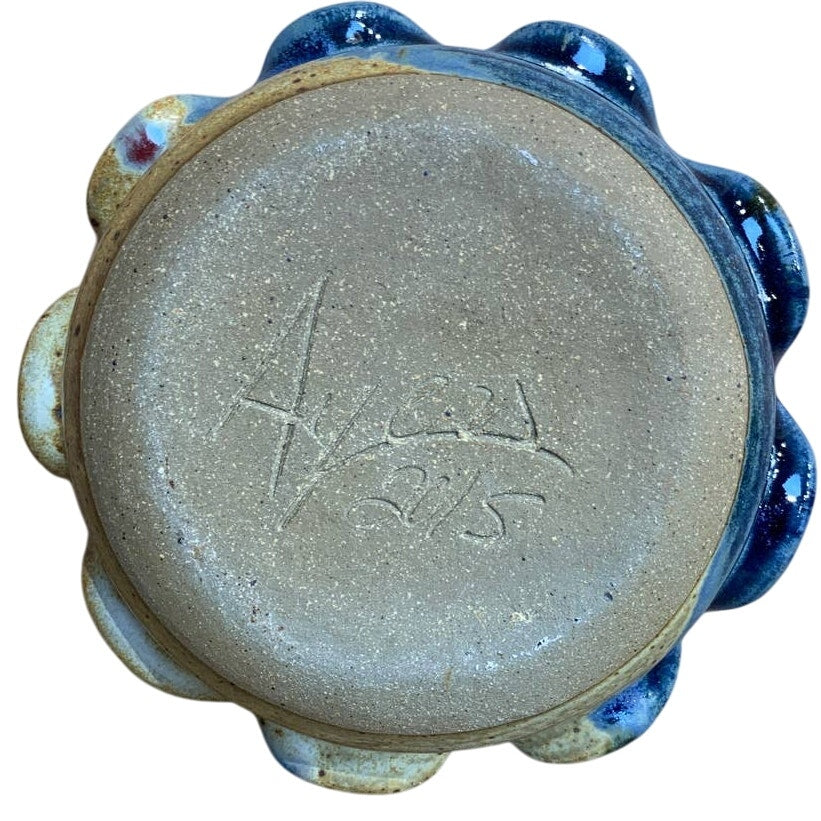 Handmade Stoneware Pottery Blue Drip Yellow Color Rustic Mug Bowl Candy Dish Set