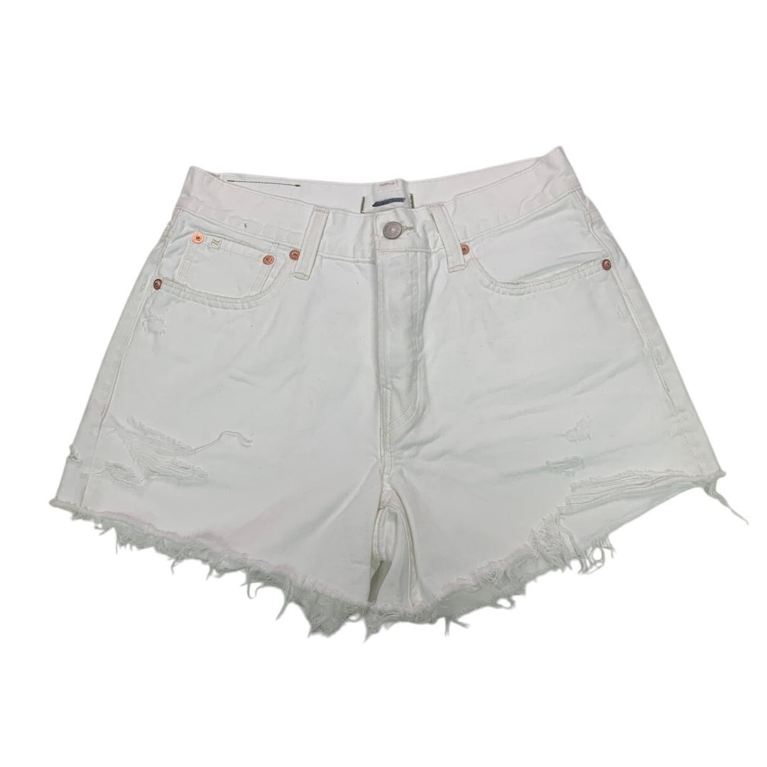New American Eagle AE77 Size 4 100% Cotton Factory Distressed Jorts Denim Shorts