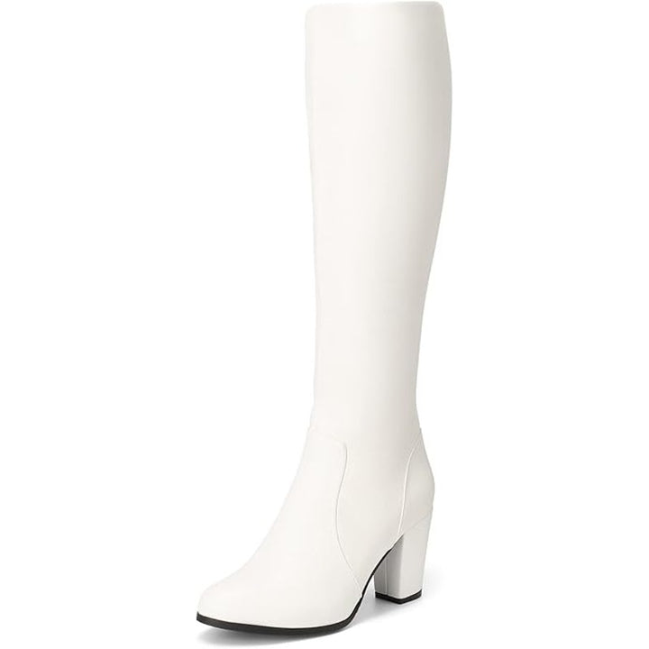 New Dream Pairs Women Size 8.5 White Faux Leather 3" Heel Knee High Boots w Flaw