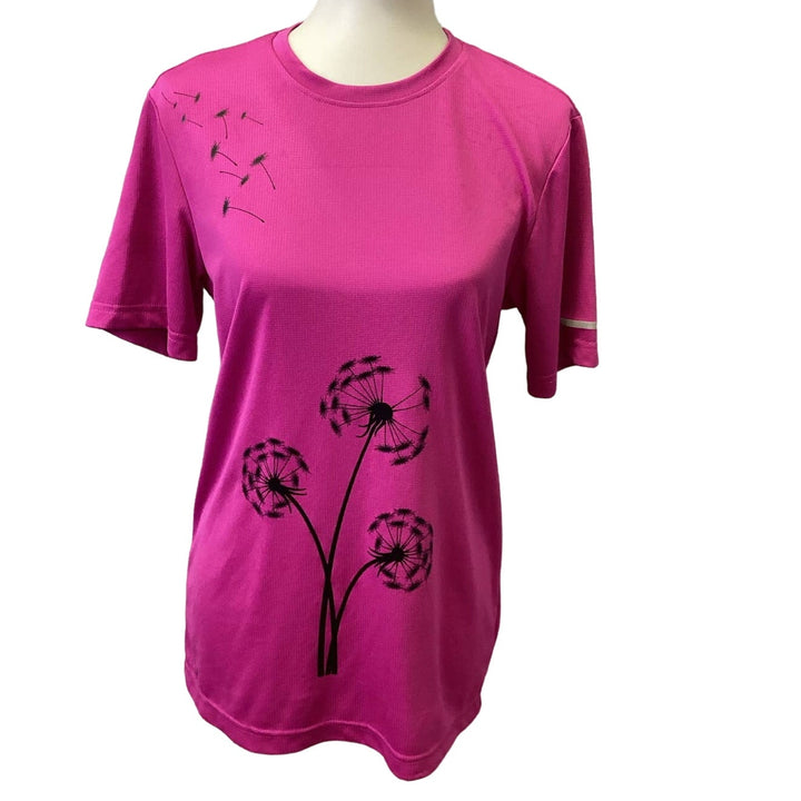 Hand Printed Upcycled Womens Small Dandelion Crew Neck Short Sleeve Tee Shirt