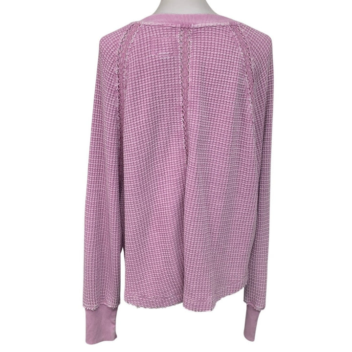 New American Eagle Womens Medium AE Big Hug Notch Neck Pink Waffle Sweatshirt