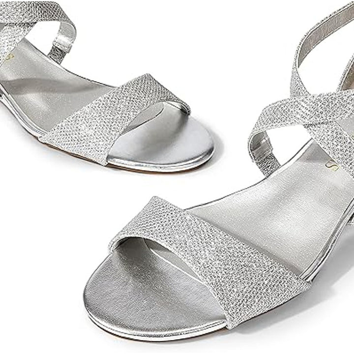Dream Pairs Womens 8W Wide Silver Glitter Ankle Strap Open Toe 2" Wedge Heels