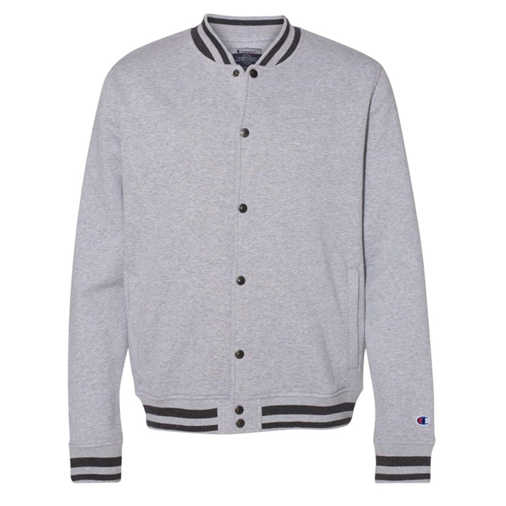 New Champion Mens Large Gray Snap Up PolyCotton Athletic Wear Bomber Jacket