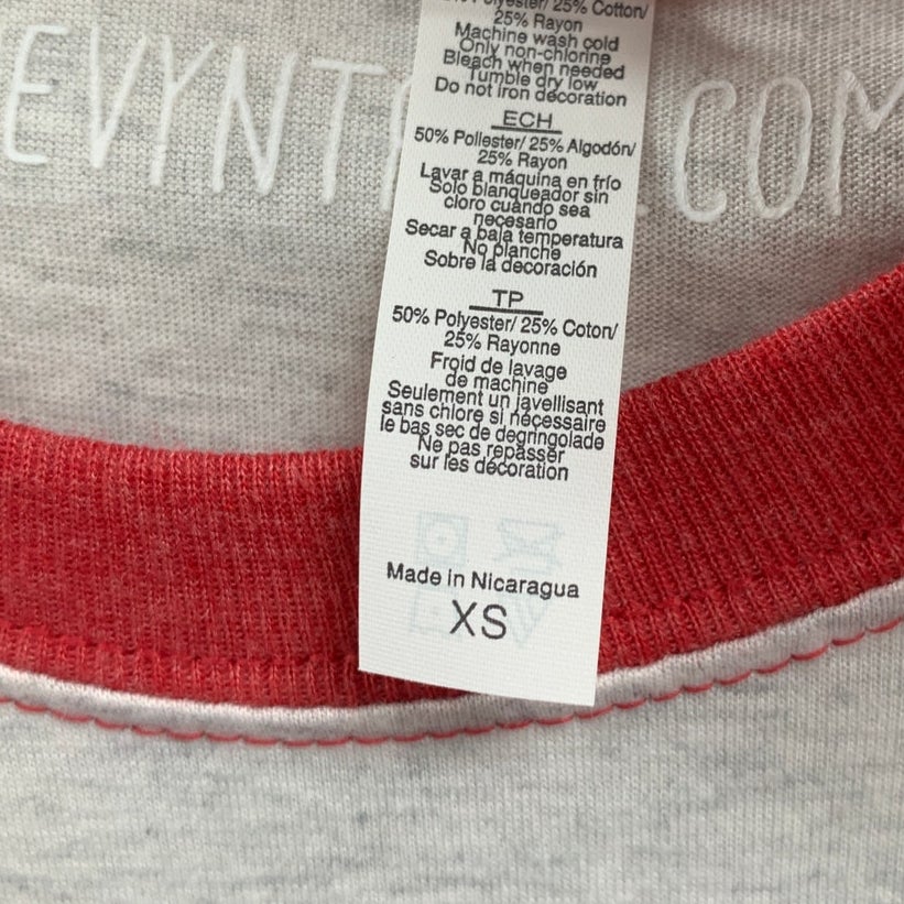 New Hand Printed Womens XS Anxious Cry Baby Club Long Sleeve Red Gray Tee Shirt