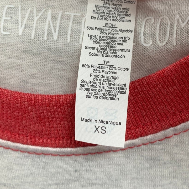 New Hand Printed Womens XS Anxious Cry Baby Club Long Sleeve Red Gray Tee Shirt