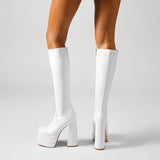 Wetkiss Womens Size 6 White Faux Leather 5.5" Platform Heel Knee High GoGo Boots