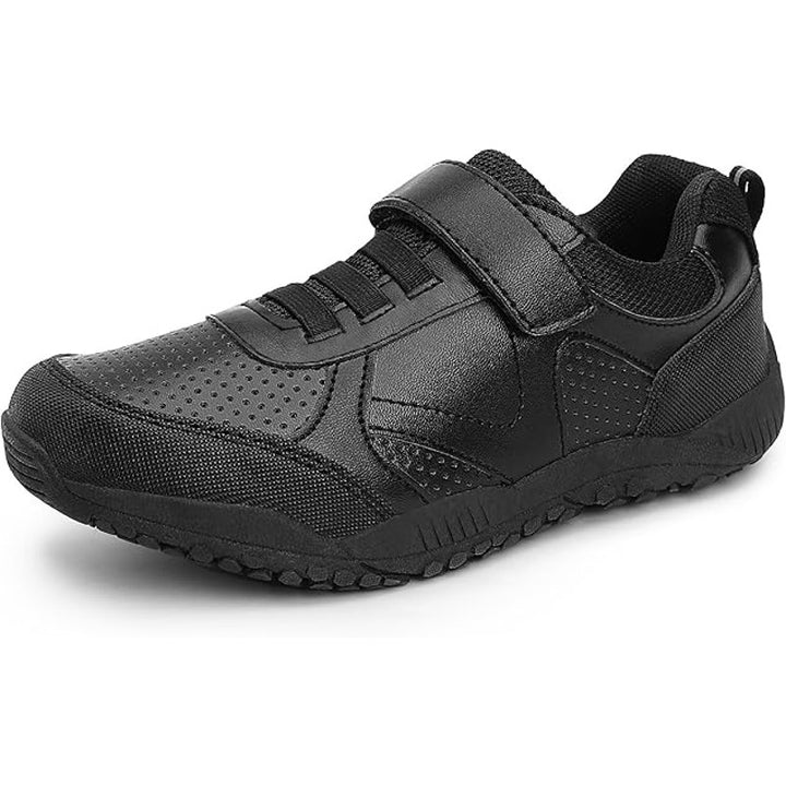 Festooning Boys Size 3 Black Faux Leather Hook Loop Sneaker Athletic Shoes