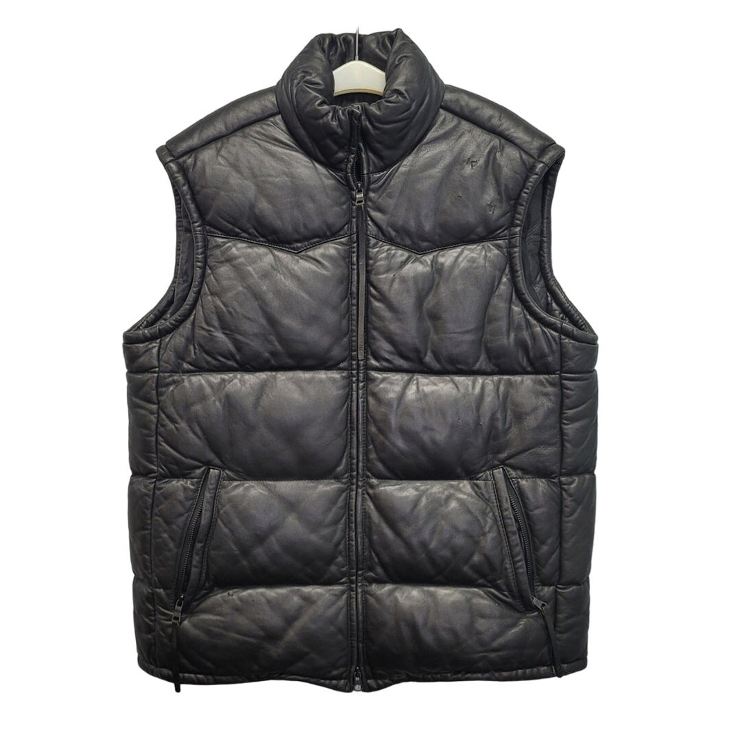 AX Armani Exchange Mens Medium Black Genuine Leather Zip Up Puffer Vest