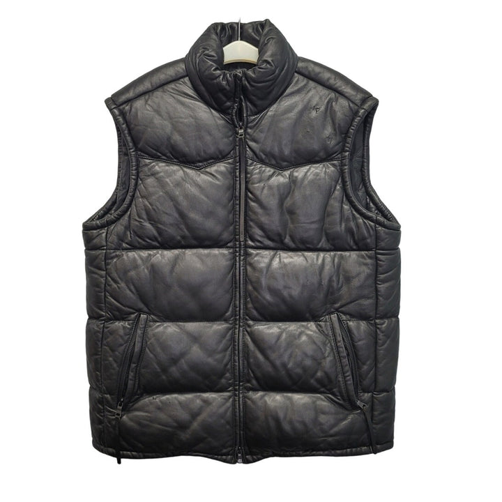 AX Armani Exchange Mens Medium Black Genuine Leather Zip Up Puffer Vest