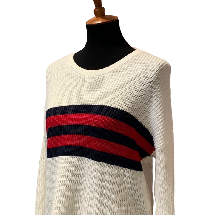 Hollister XS Long Sleeve Red Blue Striped Crew Neck Pullover Long Sleeve Sweater