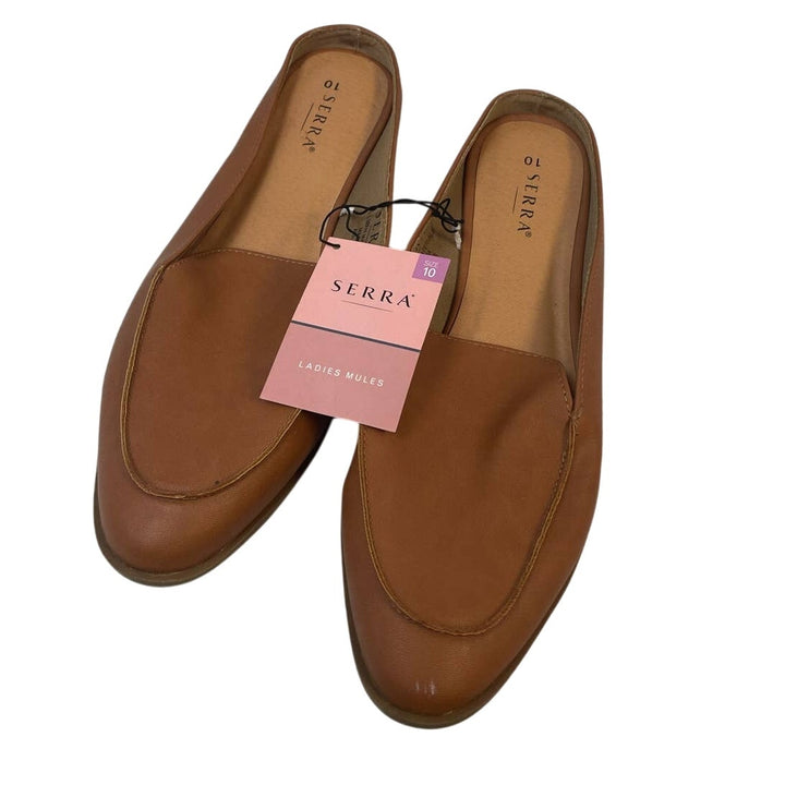 New Serra Womens US Size 10 Faux Leather Slide On Tan Loafers Backless Shoes