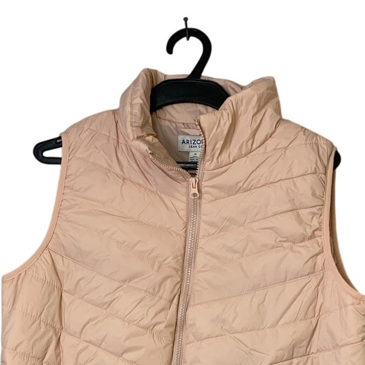 New Arizona Jean Co Womens XL Pink Sleeveless Nylon Front Zip Puffer Vest
