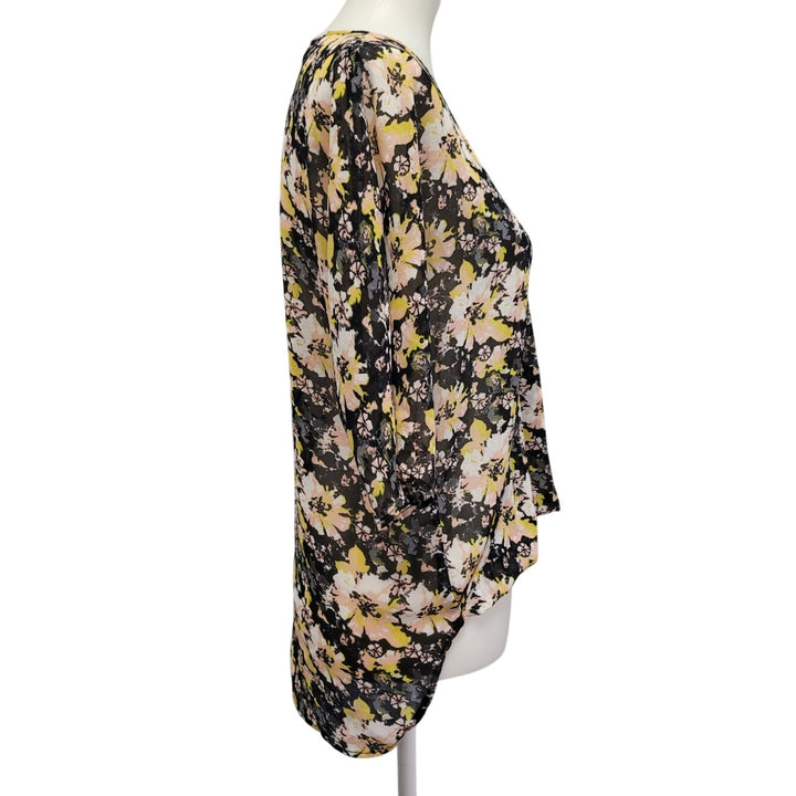 WAYF Womens Small Deep V Floral Half Sleeve Lightweight Wrap Top Blouse