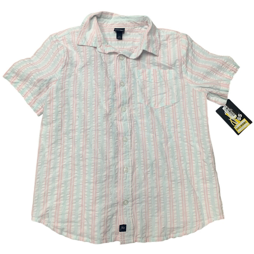 New Art Class Boys Medium Pastel Stripe Short Sleeve 100% Cotton Button Up Shirt