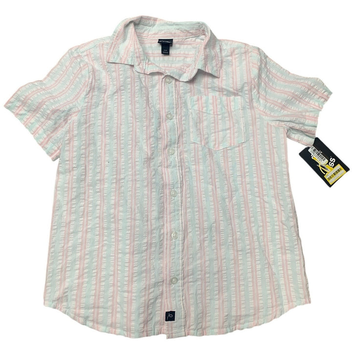 New Art Class Boys Medium Pastel Stripe Short Sleeve 100% Cotton Button Up Shirt