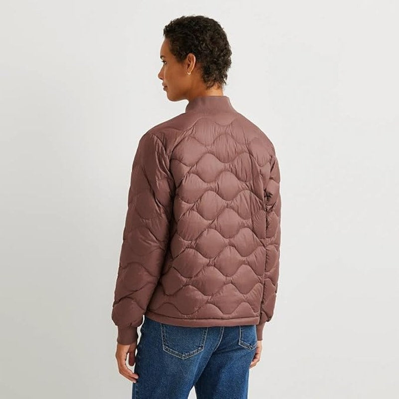 New Eddie Bauer Womens Large Plum Brown Shaw 650 FP Down Puffer Bomber Jacket