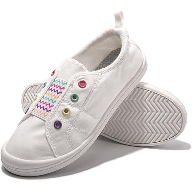 New FunMonkey Toddler Girls Size 6 White Canvas Sneakers Lace Up Slip On Shoes