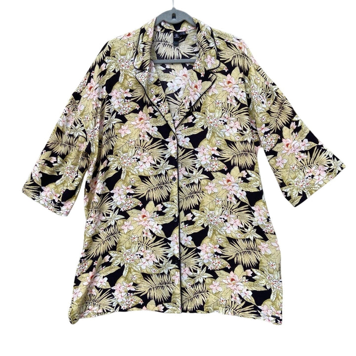 NWT New Volcom Womens M/L Floral Button Up Short Sleeve Swim Cover Up