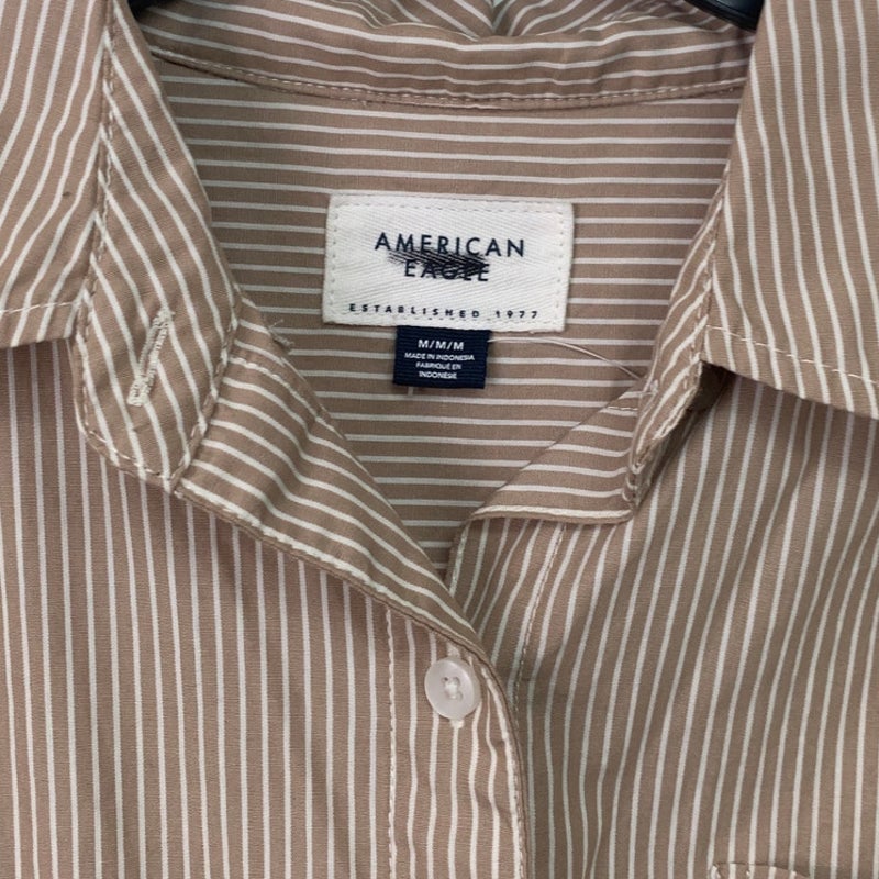 2 New American Eagle Womens Medium Striped Long Sleeve Button Down Shirts