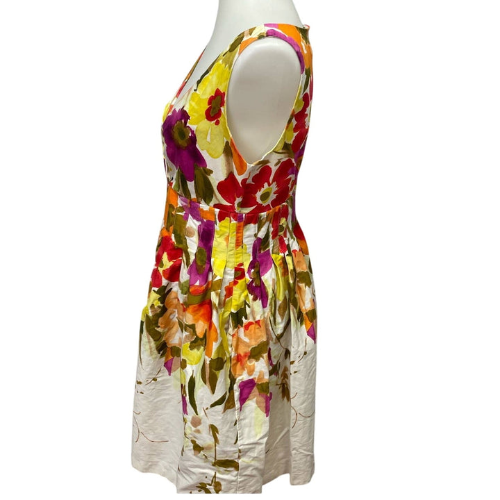 Dress Barn Size 10 V-Neck Cotton Blend Fit &amp; Flare Sleeveless Floral Midi Dress