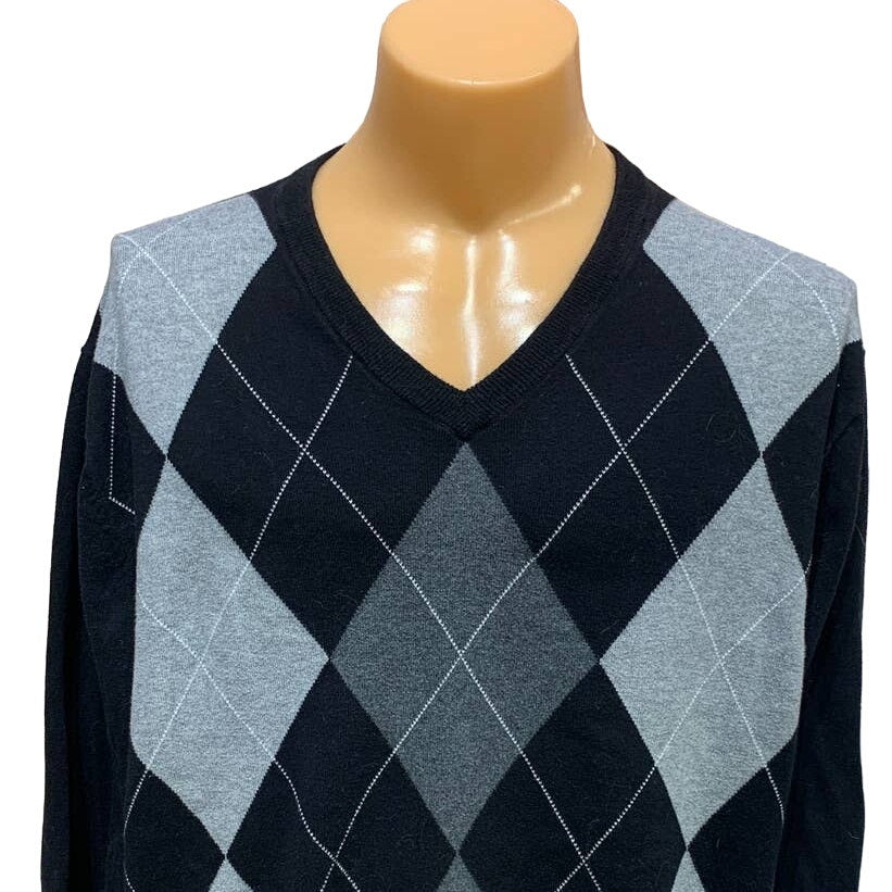 Roundtree &amp; Yorke Mens XL Long Sleeve 100% Cotton Argyle V-Neck Sweater