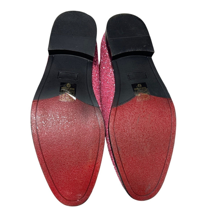 Men Size 12 Pink Glitter Vintage Style Dress Slip On Classic Tuxedo Loafer Shoes