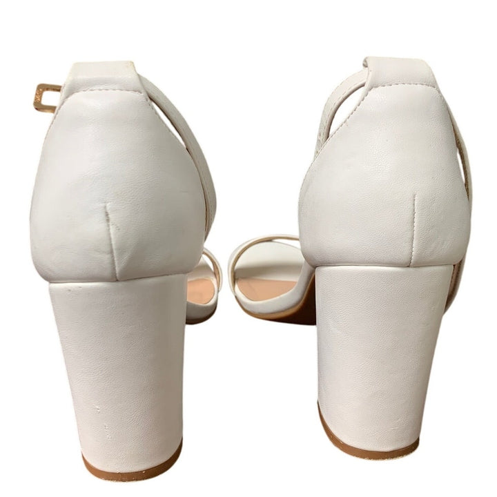 Coasis Womens Size 7 White 3.5" Block Heel Open Toe Ankle Strap Sandal Shoes