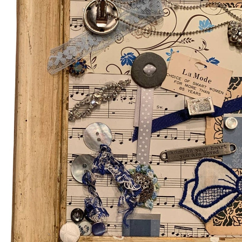 Vintage Handmade Sheet Music Ribbon Mixed Media Loved Upcycled Collage Wall Art