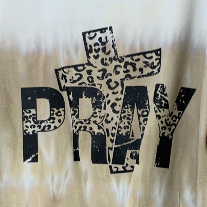 Upcycled Hand Printed Womens 1X Cheetah Print Cross Pray Long Sleeve Sweatshirt