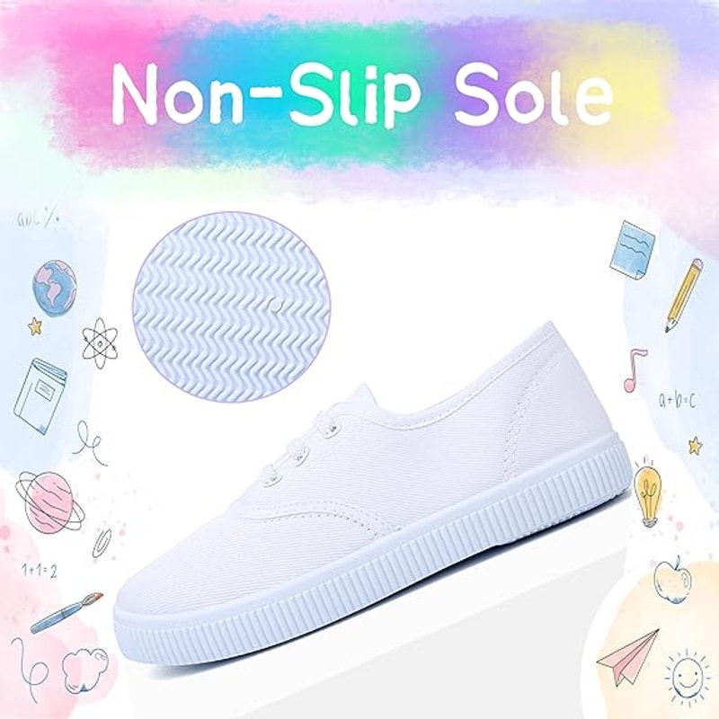 Girls Size 3.5 White Canvas Sneakers Lace Up Slip On Closed Round Toe Shoes