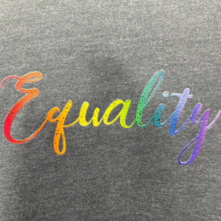Hand Printed Mens 2XL Upcycled June Pride Month Rainbow Equality Crew Neck Tee