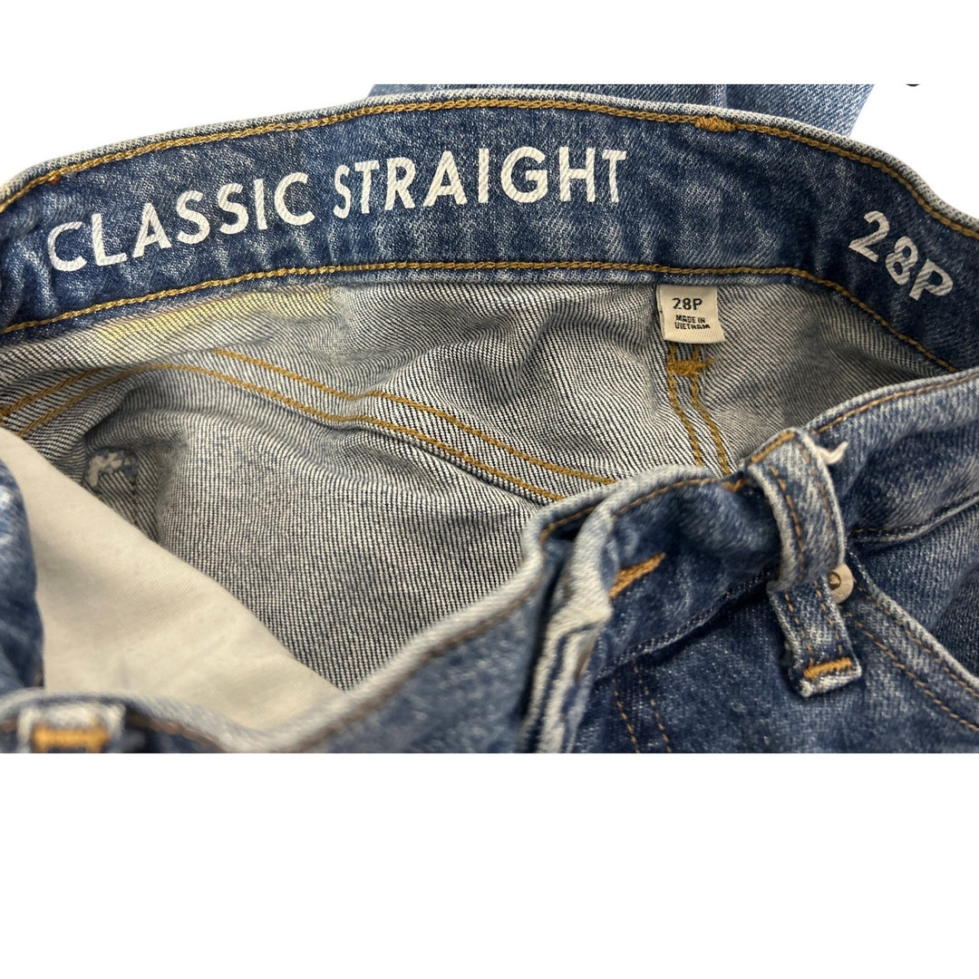 Re-Imagined J Crew Womens 28 Petite Classic Straight Distressed Denim Blue Capri
