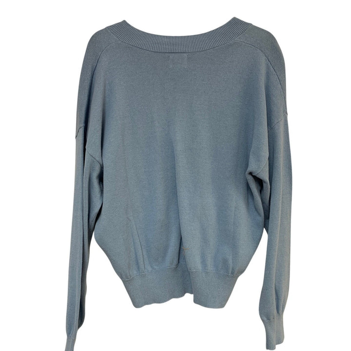 New Eddie Bauer Womens Blue Fog 100% Cotton Everyday Long Sleeve V Neck Sweater