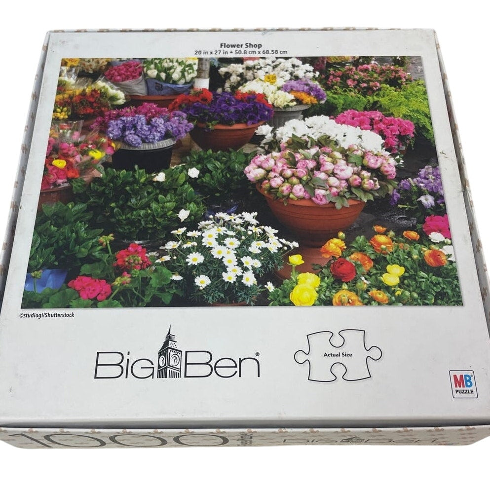 MB Big Ben 1000 Piece Flower Shop 20" by 27" Colorful Cardboard Jigsaw Puzzle