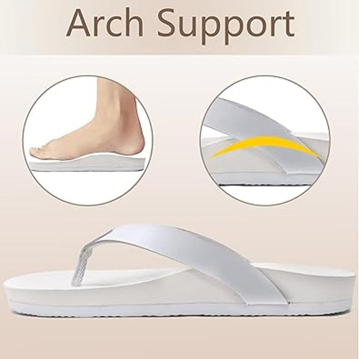 Oncai Womens Size 6 White Flip Flops Sandals Non Slip Arch Support Shoes