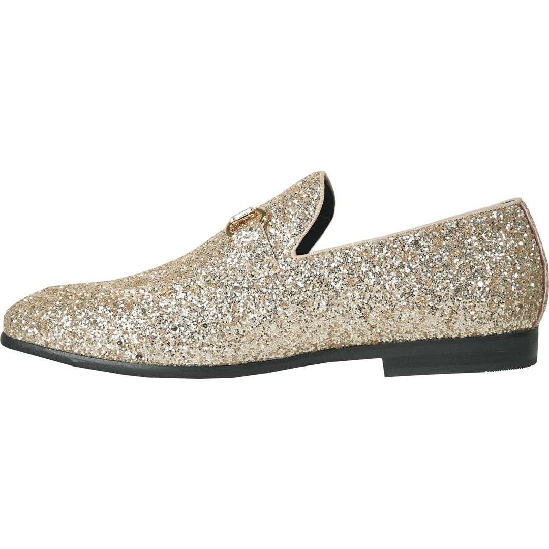 Bravo Mens Size 12 Gold Glitter Slip On Low Heel Formal Prom Loafer Shoes