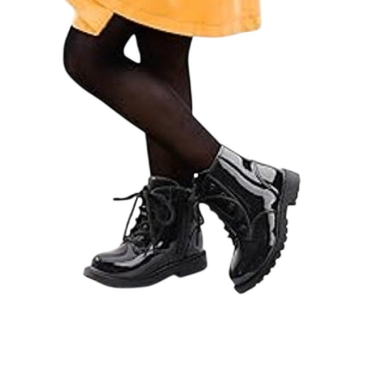 Girls Size 10 Black Patent Leather Lace Up Size Zip Ankle Combat Dressy Boots