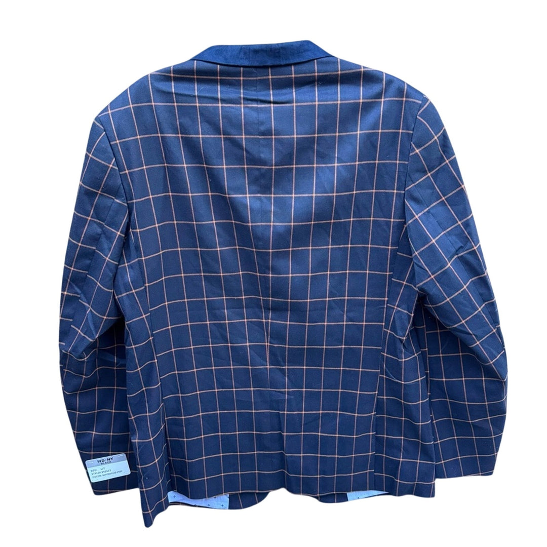 NWT New WD-NY Mens Large Navy Blue Orange Plaid 2 Button PolyCotton Blazer