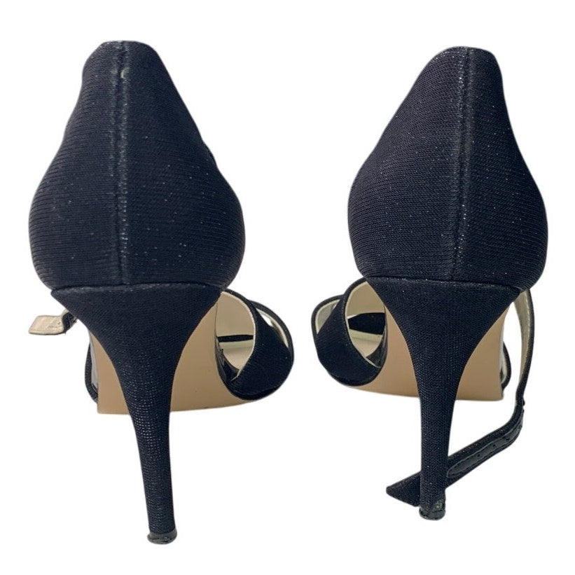 Caparros Womens 8.5 Metallic Black 4.5" Heels Open Toe Leather Ankle Strap Shoes